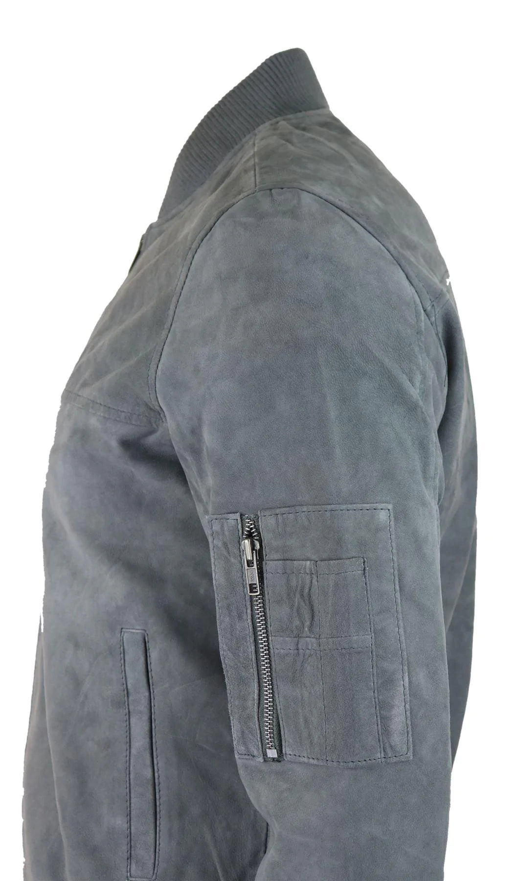 Jaqueta Bomber Masculina de Camurça Genuína em Couro, Estilo Casual Universitário Vintage, Cinza