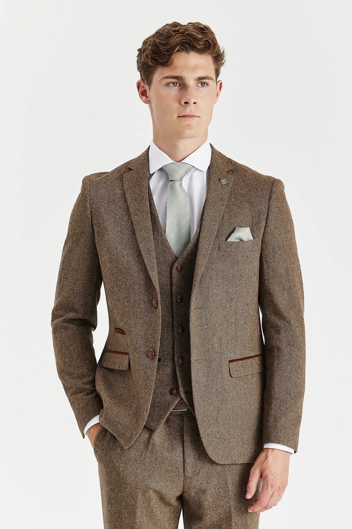 Oscar - Blazer masculino em tweed marrom com mistura de lã