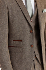 Oscar - Blazer masculino em tweed marrom com mistura de lã
