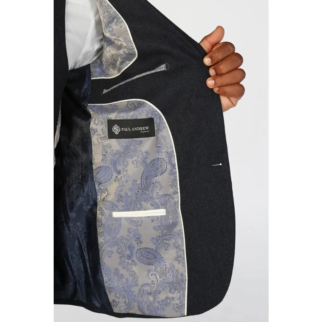 Oscar - Blazer masculino em tweed azul marinho com mistura de lã