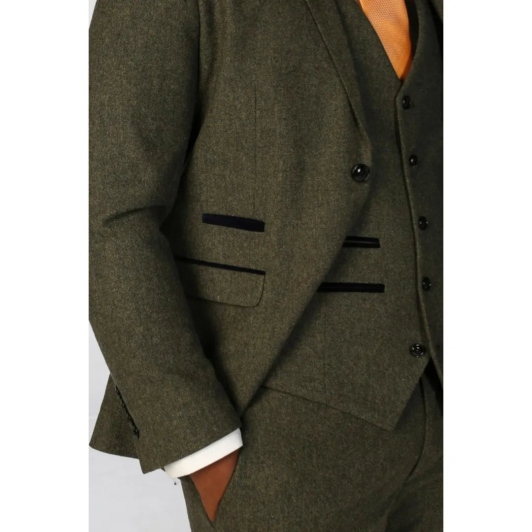 Oscar - Blazer masculino em tweed de lã verde-oliva