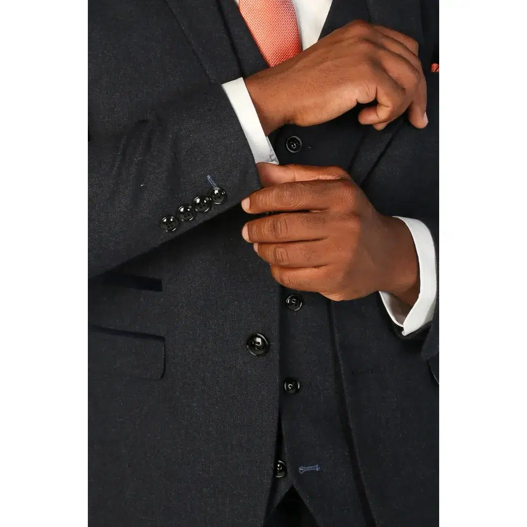 Oscar - Terno masculino de 3 peças em tweed azul marinho com mistura de lã