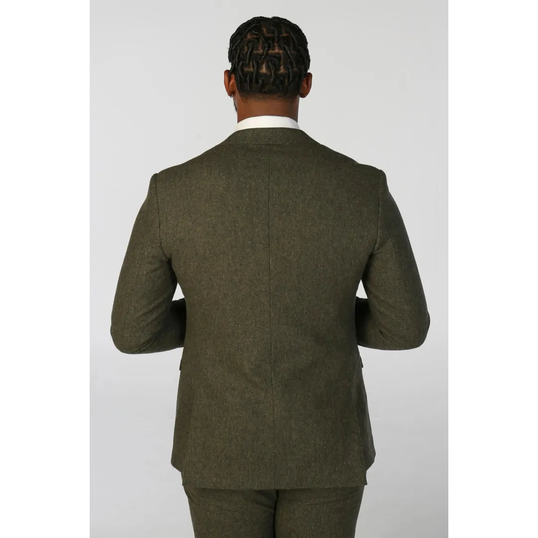 Oscar - Terno masculino de 3 peças em tweed verde-oliva com mistura de lã