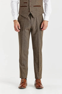 Oscar - Calças masculinas em tweed marrom com mistura de lã