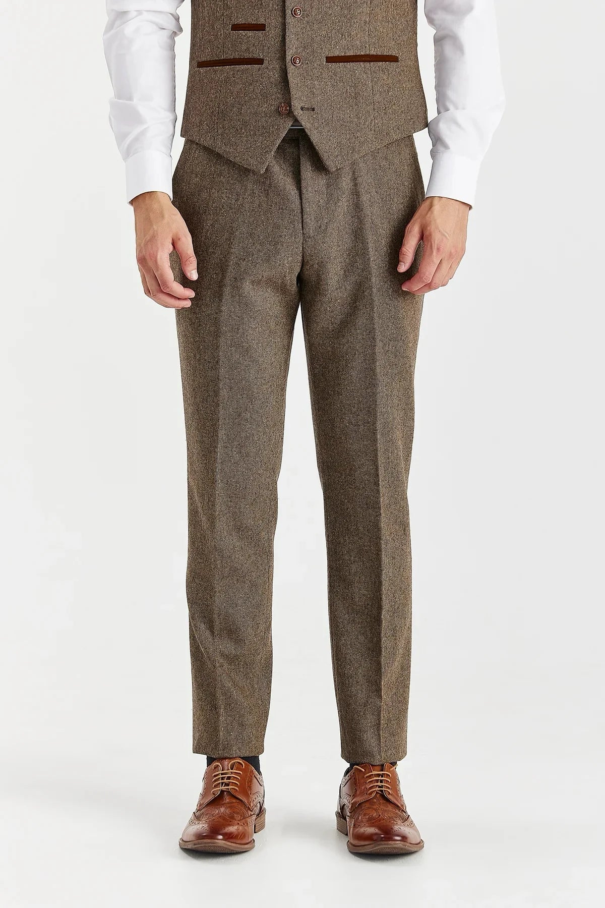 Oscar - Calças masculinas em tweed marrom com mistura de lã