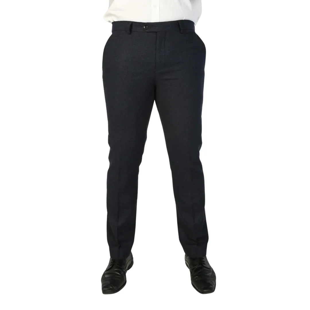 Oscar - Calças masculinas em tweed azul-marinho com mistura de lã