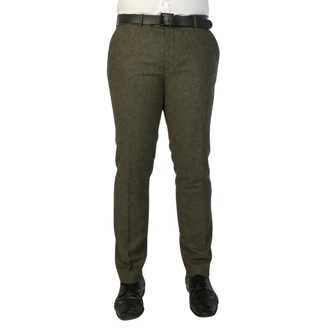 Oscar - Calças masculinas em tweed verde-oliva com mistura de lã