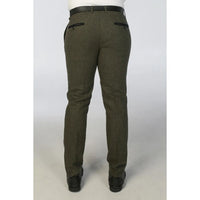 Oscar - Calças masculinas em tweed verde-oliva com mistura de lã