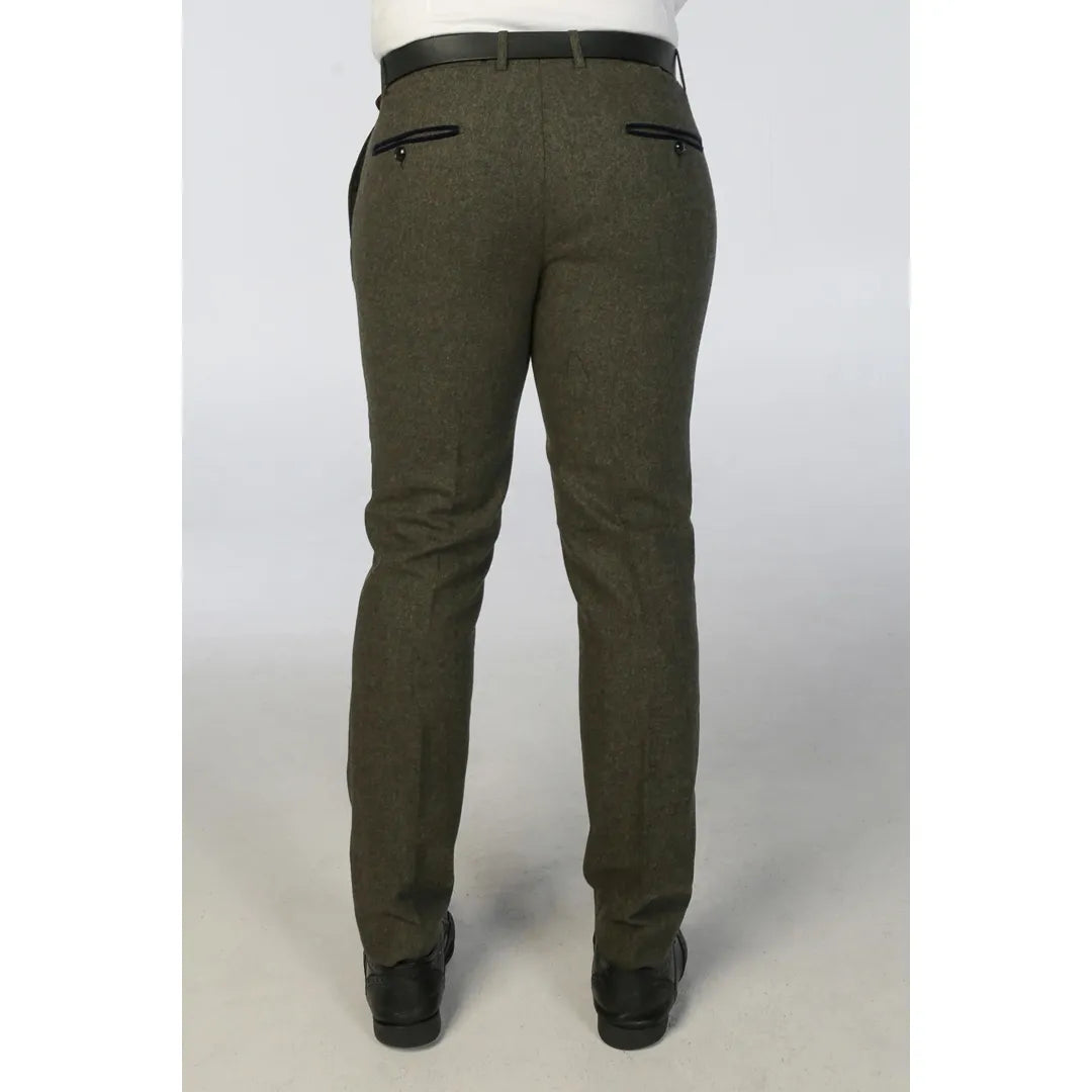 Oscar - Calças masculinas em tweed verde-oliva com mistura de lã