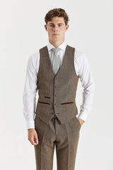 Oscar - Colete masculino em tweed marrom com mistura de lã