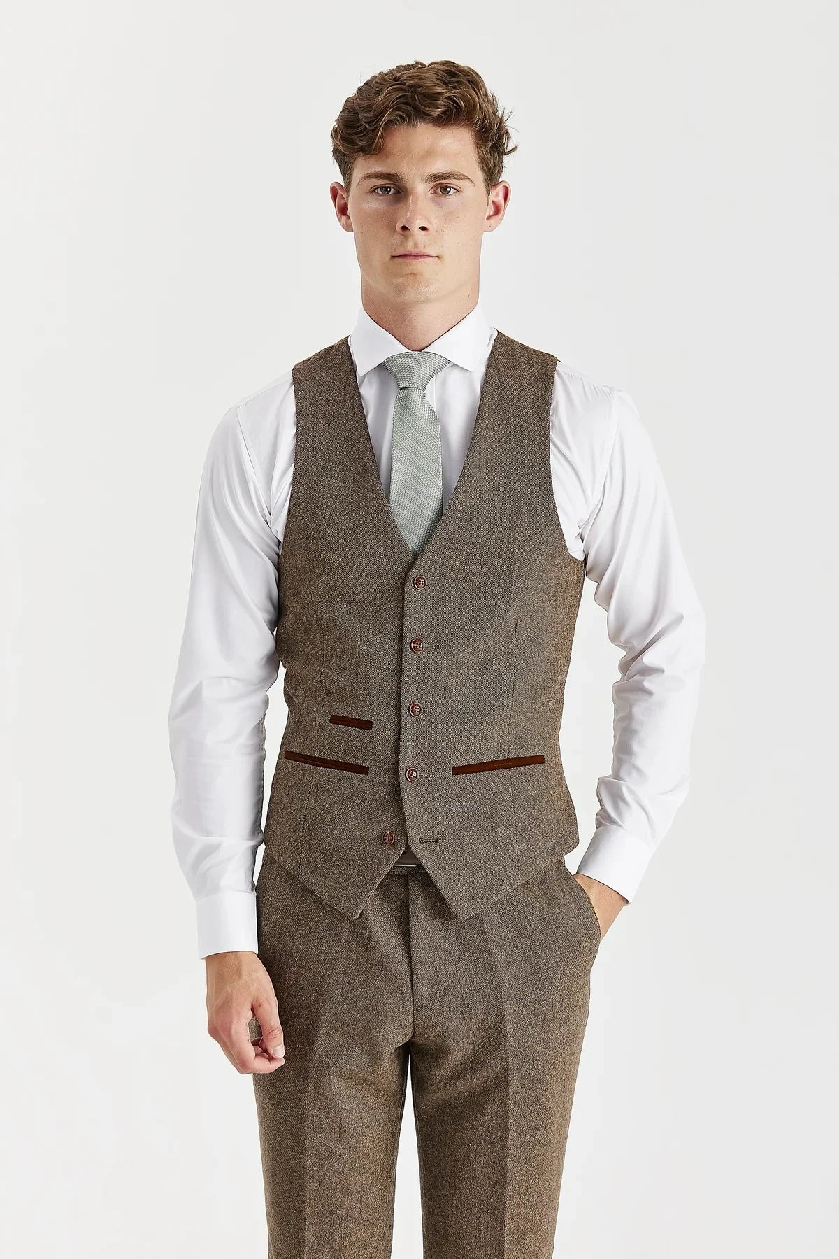 Oscar - Colete masculino em tweed marrom com mistura de lã