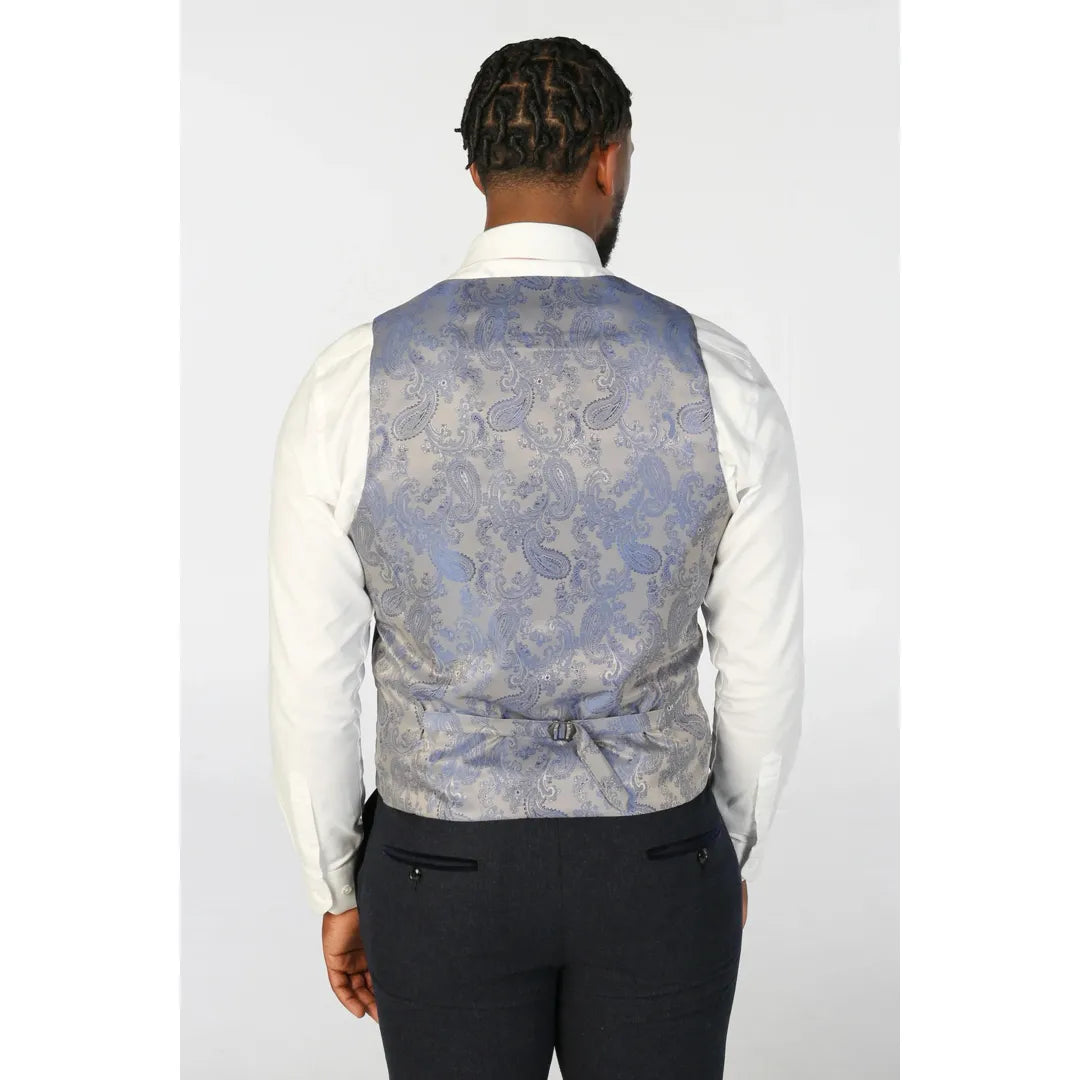 Oscar - Colete masculino em tweed azul marinho com mistura de lã
