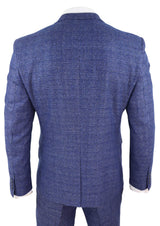 Terno masculino de tweed azul xadrez de 3 peças com relógio de bolso, corte sob medida, estilo Peaky Blinders.
