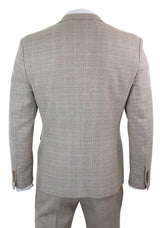 Paul Andrew Holland - Terno masculino de 3 peças em tweed xadrez bege e marrom para casamento, formatura, estilo vintage retrô clássico.