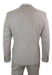 Paul Andrew Holland - Terno masculino de 3 peças em tweed xadrez bege e marrom para casamento, formatura, estilo vintage retrô clássico.