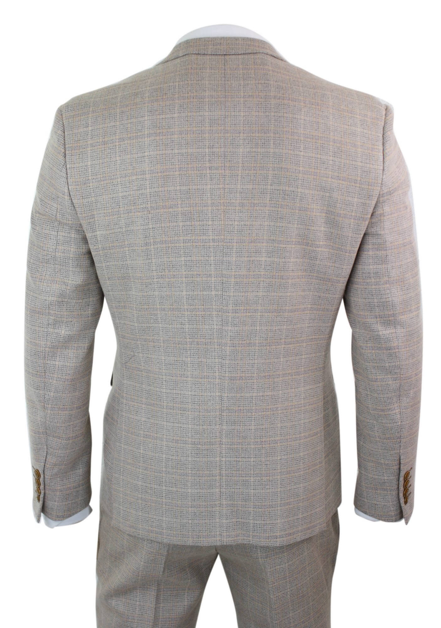 Paul Andrew Holland - Terno masculino de 3 peças em tweed xadrez bege e marrom para casamento, formatura, estilo vintage retrô clássico.