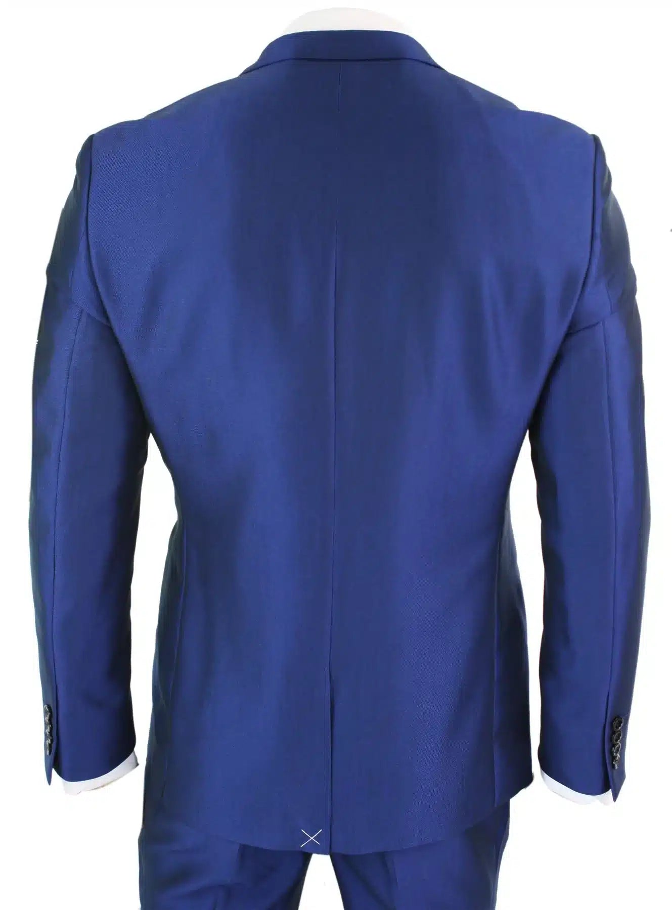 Terno masculino de 3 peças azul brilhante para casamento, formatura e festa, corte sob medida, elegante e formal.