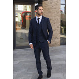 Parker - Terno de casamento masculino azul-marinho de 3 peças com corte sob medida