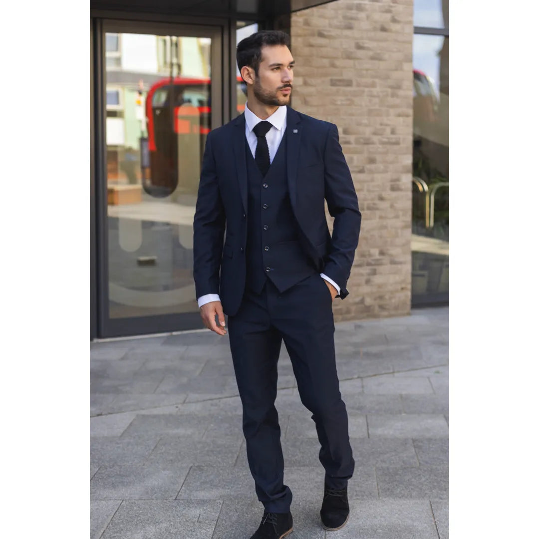 Parker - Terno de casamento masculino azul-marinho de 3 peças com corte sob medida
