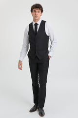 Paul Andrew Parker - Terno masculino preto de 3 peças, corte sob medida, estilo clássico, para porteiro, luto e funeral.