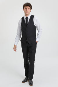Paul Andrew Parker - Terno masculino preto de 3 peças, corte sob medida, estilo clássico, para porteiro, luto e funeral.
