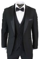 Paul Andrew Regent Preto - Terno de Jantar Clássico de Cetim Preto de 3 Peças para Homem, Corte Sob Medida para Casamento e Formatura