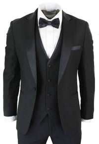 Paul Andrew Regent Preto - Terno de Jantar Clássico de Cetim Preto de 3 Peças para Homem, Corte Sob Medida para Casamento e Formatura