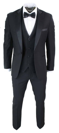 Paul Andrew Regent Preto - Terno de Jantar Clássico de Cetim Preto de 3 Peças para Homem, Corte Sob Medida para Casamento e Formatura