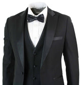 Paul Andrew Regent Preto - Terno de Jantar Clássico de Cetim Preto de 3 Peças para Homem, Corte Sob Medida para Casamento e Formatura