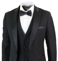 Paul Andrew Regent Preto - Terno de Jantar Clássico de Cetim Preto de 3 Peças para Homem, Corte Sob Medida para Casamento e Formatura