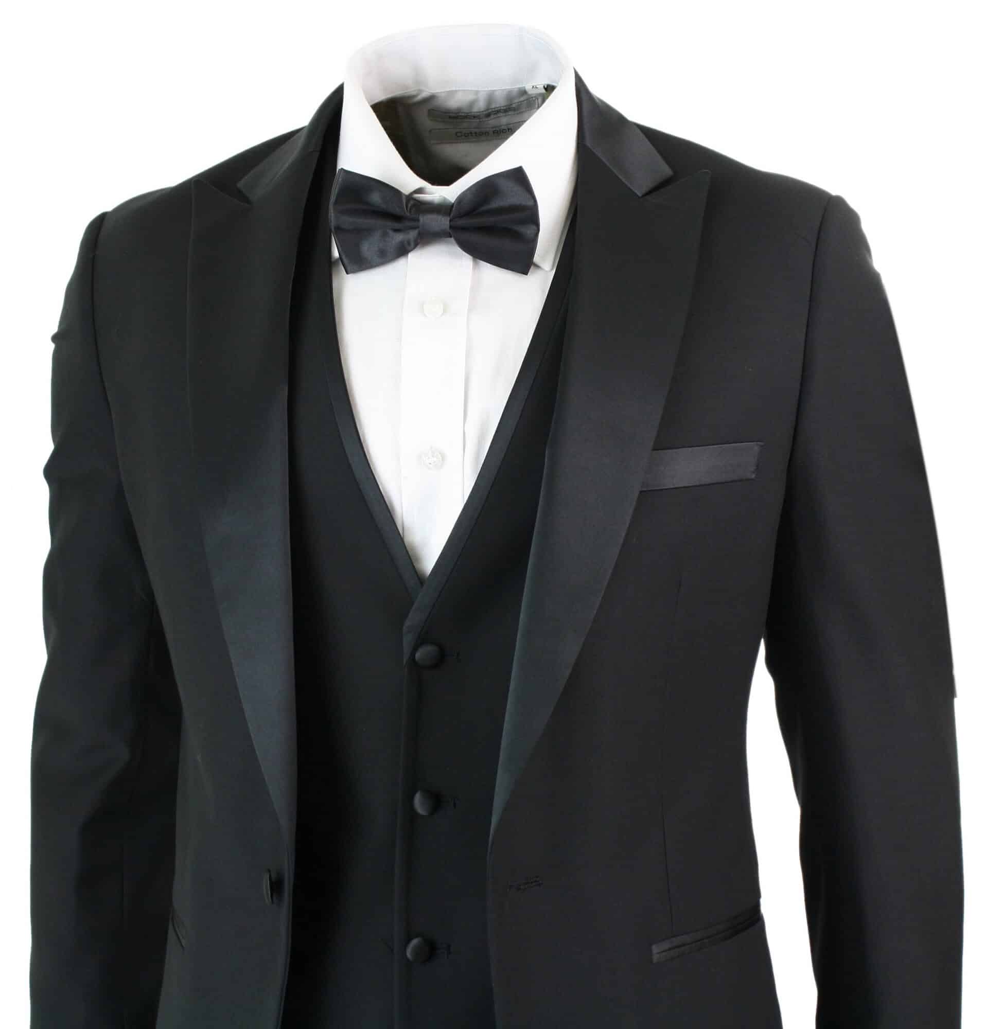 Paul Andrew Regent Preto - Terno de Jantar Clássico de Cetim Preto de 3 Peças para Homem, Corte Sob Medida para Casamento e Formatura