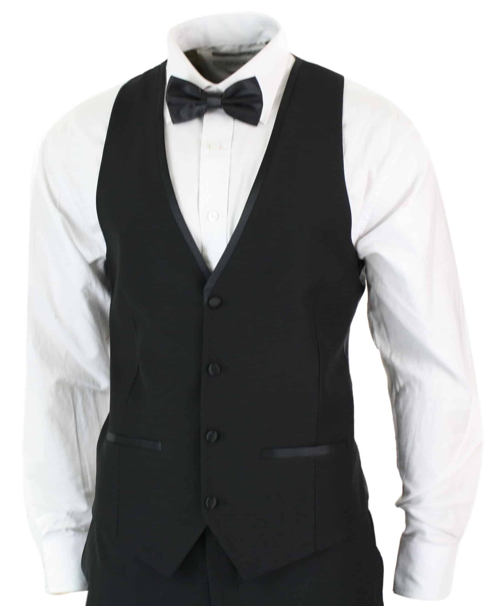 Paul Andrew Regent Preto - Terno de Jantar Clássico de Cetim Preto de 3 Peças para Homem, Corte Sob Medida para Casamento e Formatura