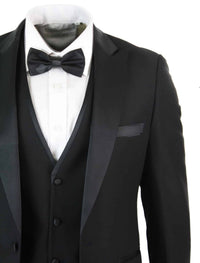 Paul Andrew Regent Preto - Terno de Jantar Clássico de Cetim Preto de 3 Peças para Homem, Corte Sob Medida para Casamento e Formatura