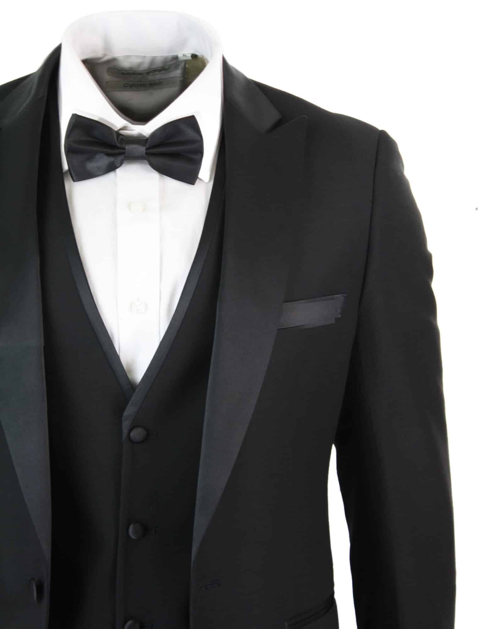 Paul Andrew Regent Preto - Terno de Jantar Clássico de Cetim Preto de 3 Peças para Homem, Corte Sob Medida para Casamento e Formatura