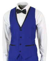 Paul Andrew Regent Blue - Terno de smoking masculino de 3 peças em cetim azul e preto, corte sob medida, ideal para casamento, formatura e noivo.
