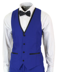 Paul Andrew Regent Blue - Terno de smoking masculino de 3 peças em cetim azul e preto, corte sob medida, ideal para casamento, formatura e noivo.