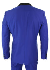 Paul Andrew Regent Blue - Terno de smoking masculino de 3 peças em cetim azul e preto, corte sob medida, ideal para casamento, formatura e noivo.