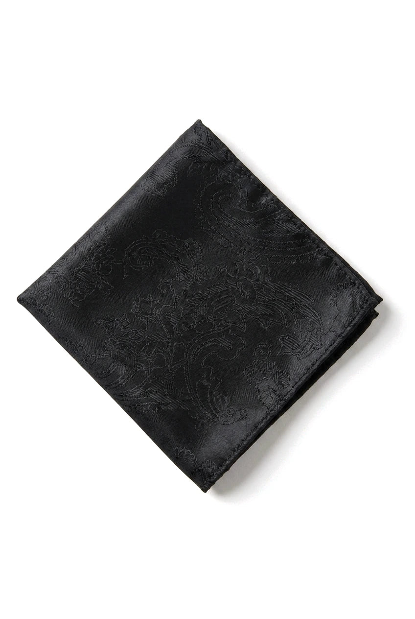 Conjunto de presente com gravata preta Paisley, lenço de bolso e abotoaduras em cetim floral.