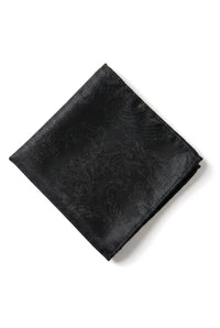 Conjunto de presente com gravata preta Paisley, lenço de bolso e abotoaduras em cetim floral.