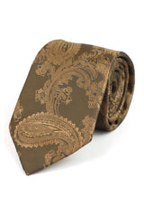 Conjunto de presente com gravata Paisley em bronze, lenço de bolso, abotoaduras e gravata floral em cetim.