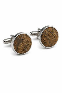 Conjunto de presente com gravata Paisley em bronze, lenço de bolso, abotoaduras e gravata floral em cetim.