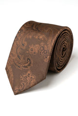 Conjunto de presente com gravata marrom Paisley, lenço de bolso, abotoaduras e gravata floral de cetim.