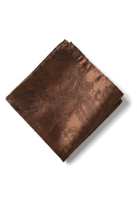 Conjunto de presente com gravata marrom Paisley, lenço de bolso, abotoaduras e gravata floral de cetim.