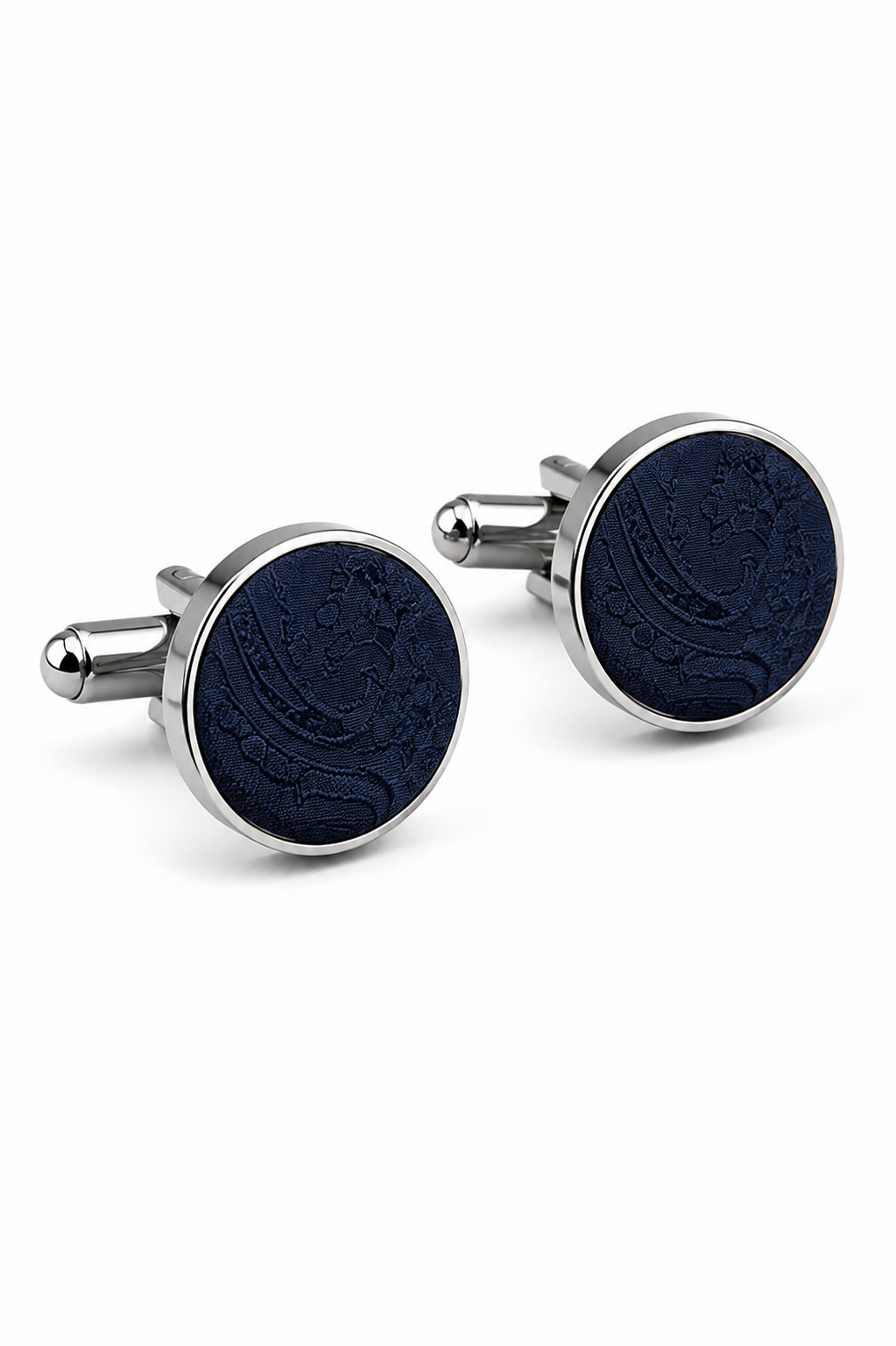 Conjunto de presente com gravata Paisley azul-marinho, lenço de bolso, abotoaduras e gravata floral em cetim.