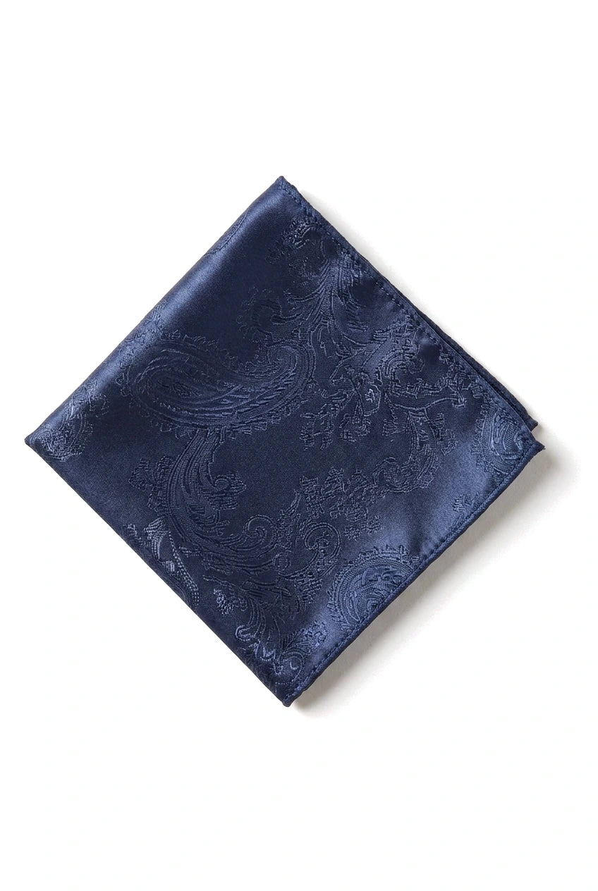 Conjunto de presente com gravata Paisley azul-marinho, lenço de bolso, abotoaduras e gravata floral em cetim.