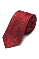 Conjunto de presente com gravata vermelha Paisley, lenço de bolso, abotoaduras e gravata floral de cetim.