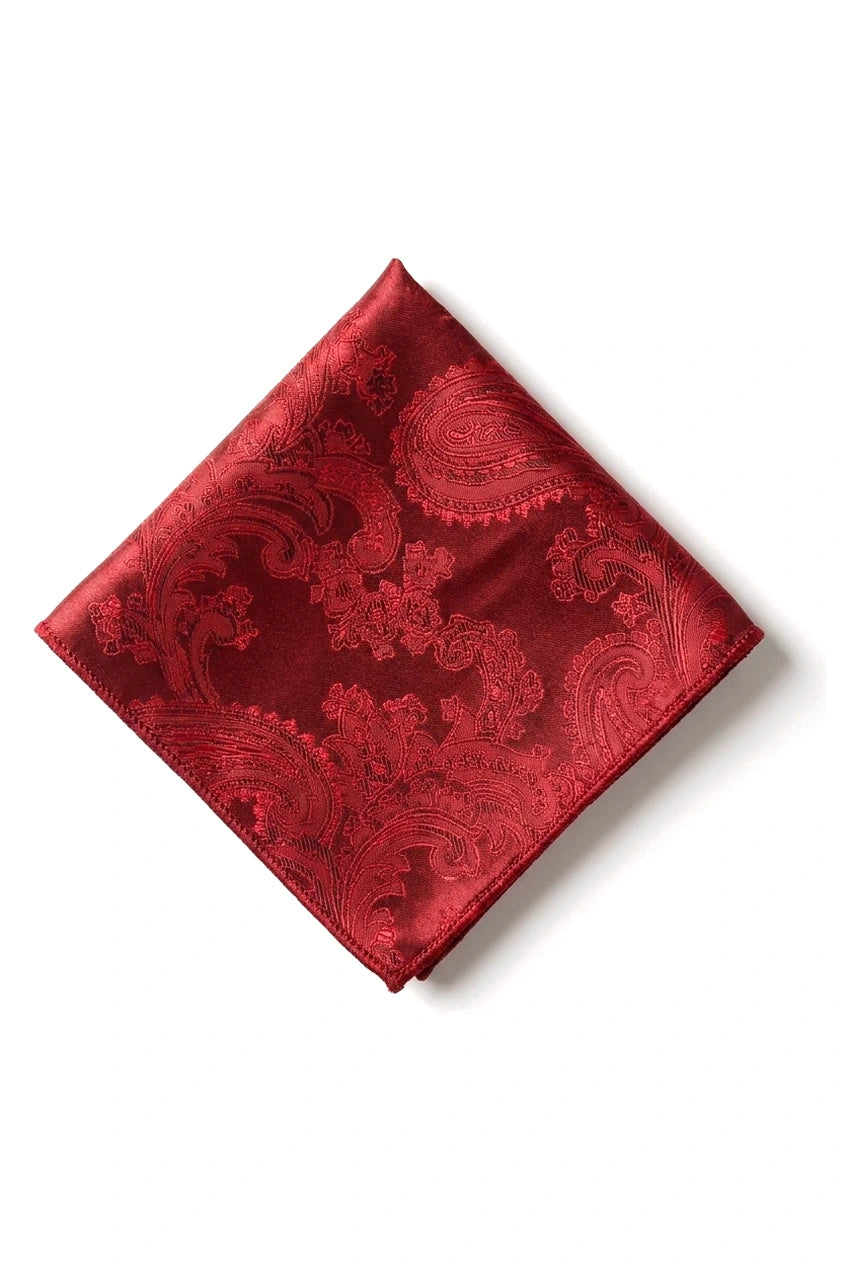 Conjunto de presente com gravata vermelha Paisley, lenço de bolso, abotoaduras e gravata floral de cetim.