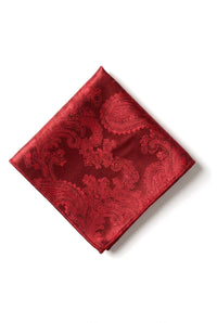 Conjunto de presente com gravata vermelha Paisley, lenço de bolso, abotoaduras e gravata floral de cetim.