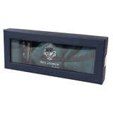 Conjunto de presente com gravata verde paisley, lenço de bolso e abotoaduras em cetim floral.