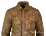 Jaqueta Bomber Aviador Masculina Vintage Bege com Gola de Pele Preta Removível - Marrom